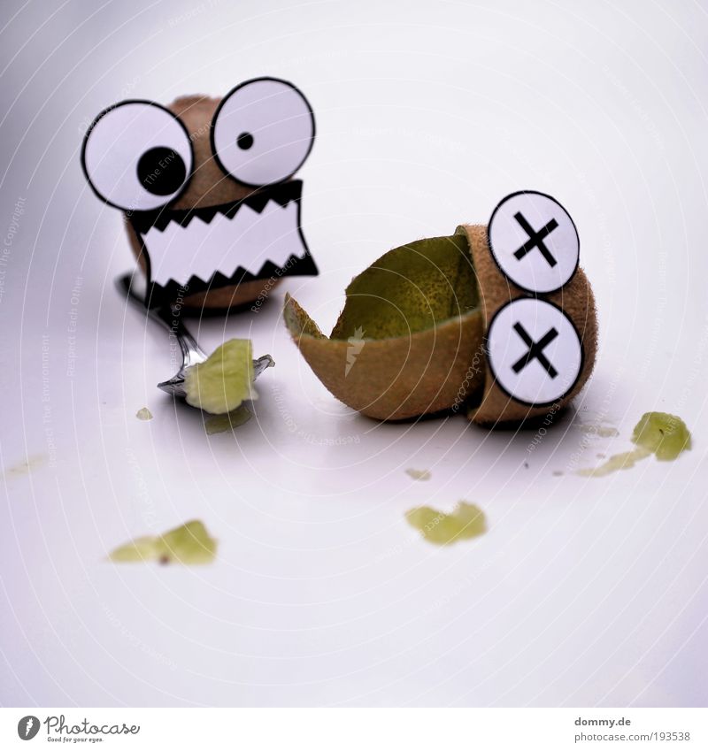 kill kiwi Food Fruit Nutrition Aggression Kiwifruit Spoon Kill Murder Cannibalistic cannibal Mouth Eyes Funny Paper Patch Blood Completed freaky Crazy Oval