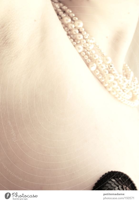 armpit Elegant Skin Human being Feminine Chest Armpit Airmpit 1 Underwear Pearl necklace White Ease Delicate Neck fragile Subdued colour Studio shot Close-up