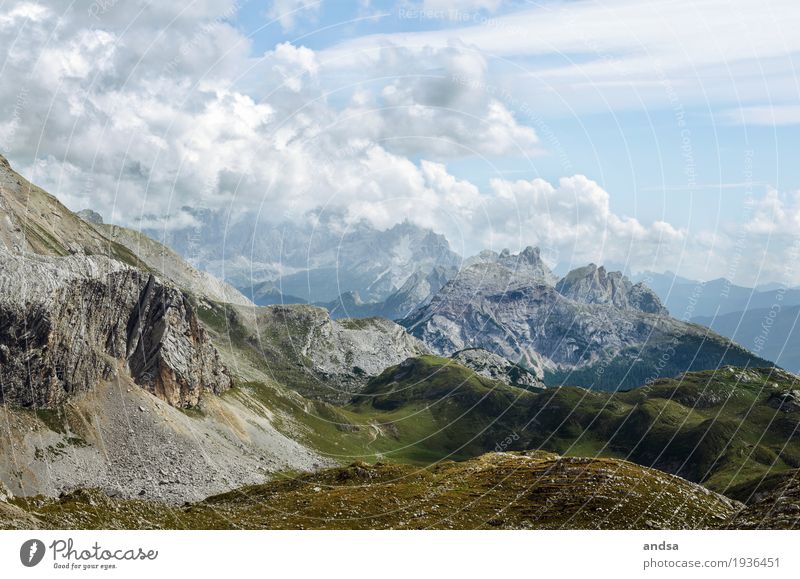 View of the high mountains in summer when the weather is nice High mountain region Vantage point Panorama (View) Landscape Mountain Rock Nature Hiking