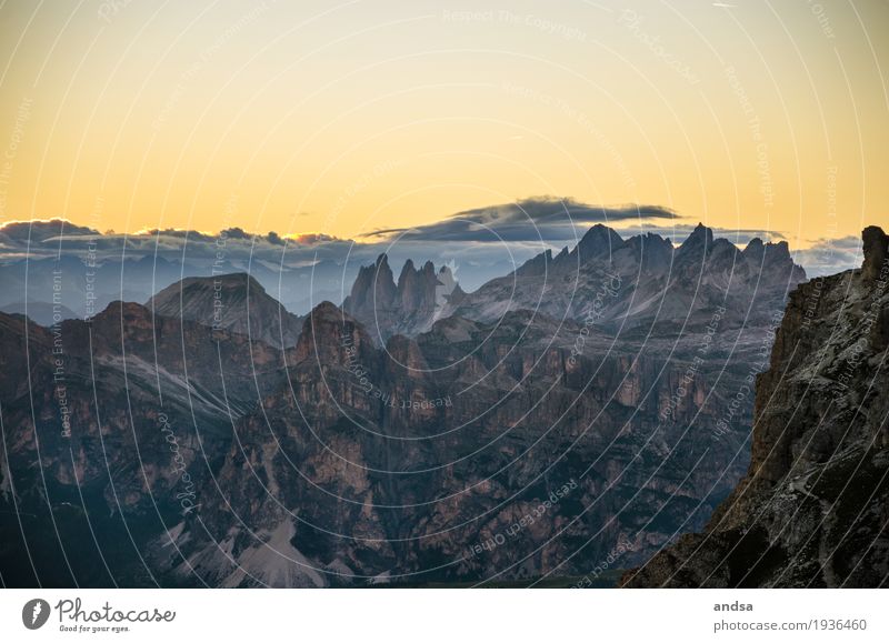 Sunrise at 3000m altitude in the Dolomites Sunset Sunrise - Dawn Twilight Light Orange Sky High mountain region mountain range Rock Peak Landscape Mountain