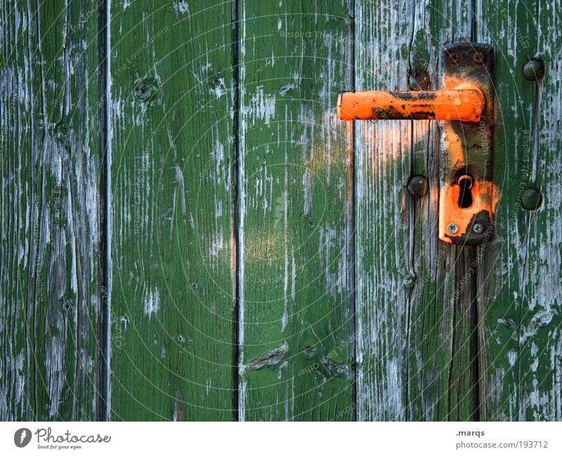 admittance Living or residing Flat (apartment) Redecorate Door Wood Old Simple Green Decline Transience Orange Contrast Colour photo Multicoloured Exterior shot