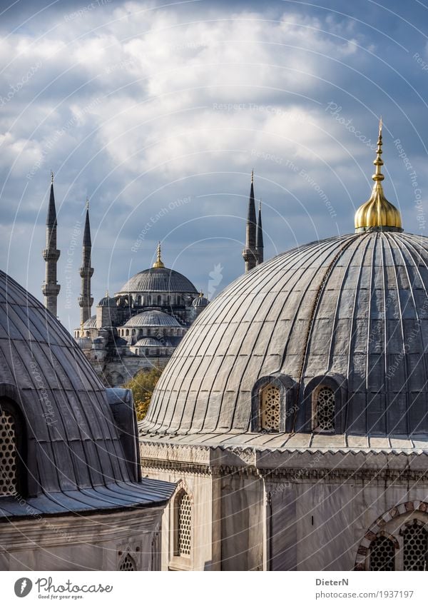 Blue Mosque Architecture Sky Clouds Beautiful weather Istanbul Turkey Europe Town Downtown Old town Deserted Tower Manmade structures Building Facade Roof