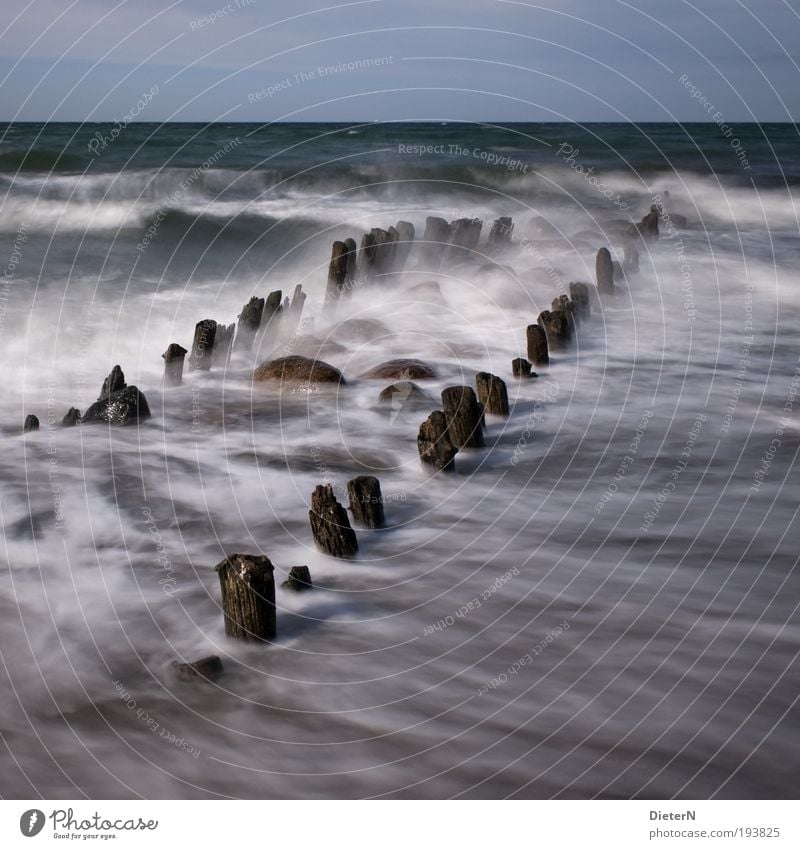 breakwater Nature Landscape Water Sky Horizon Weather Wind Gale Beach Baltic Sea Ocean Soft Blue Brown Freedom Colour photo Exterior shot Deserted