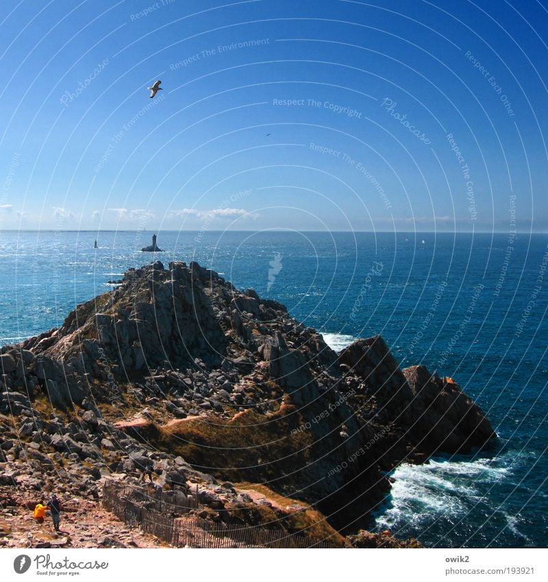 Pointe du Raz Life Trip Far-off places Freedom Sightseeing Mountain Hiking Human being Man Adults Couple Partner 2 Nature Landscape Cloudless sky Horizon Ocean