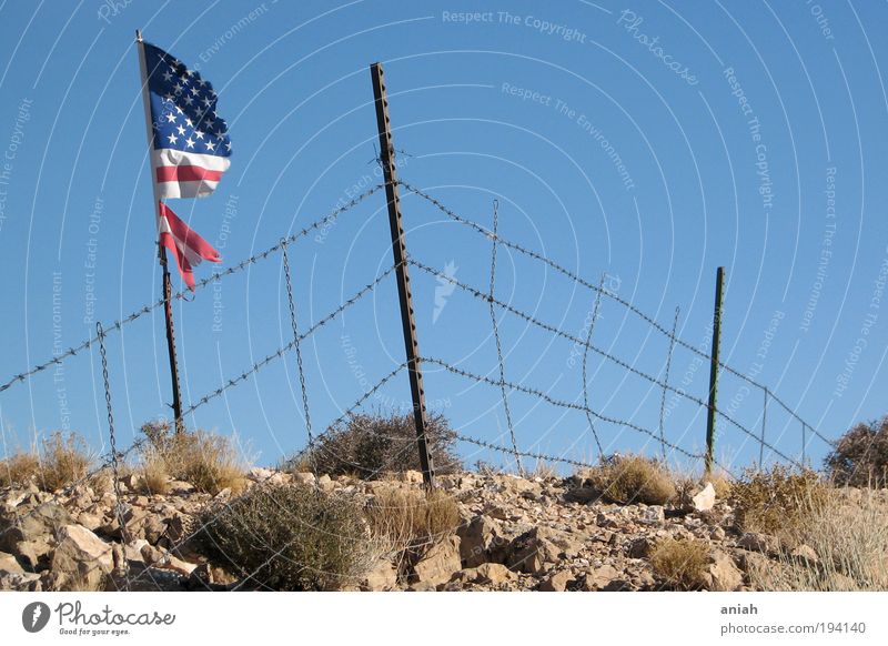 sad flag Vacation & Travel Far-off places Landscape Cloudless sky Beautiful weather Bushes Rock Canyon Deserted Lanes & trails Flag Sadness Faded To dry up Cry