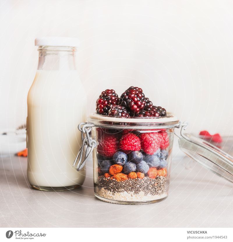 Healthy breakfast in a glass Food Yoghurt Dairy Products Fruit Grain Dessert Nutrition Breakfast Organic produce Vegetarian diet Diet Crockery Bottle Glass