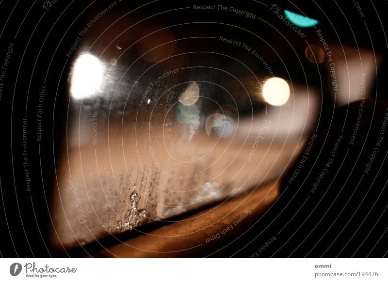 night ride Road traffic Motoring Street Car Glass Driving Authentic Dirty Dark Wet Gloomy Nerviness Perspective Moody Window pane Street lighting Lantern