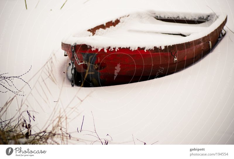 Winter sales - everything must go out Fishing (Angle) Environment Nature Coast Lakeside Ice Snow Snowscape Rowboat Freeze Wait Cold Red White Idyll Life