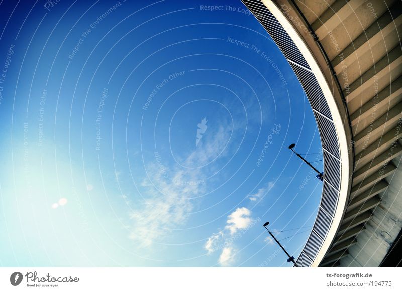 wrrroooammmmm Sky Cloudless sky Clouds River Weser Bremen Bridge Manmade structures Bridge railing Lamp post Lantern Concrete Curve Tilt Transport