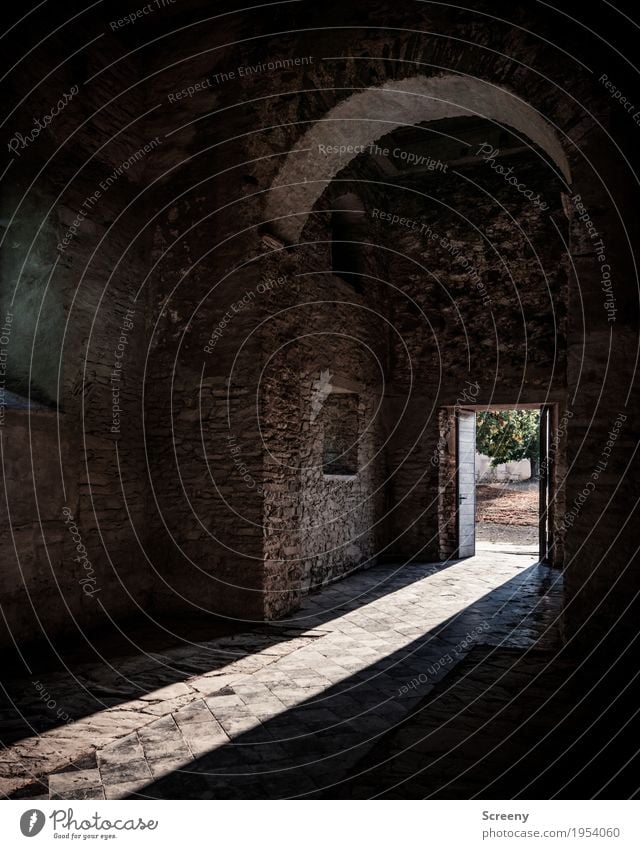 Let there be light... Tourism Adventure Village Church Ruin Wall (barrier) Wall (building) Door Old Hope Expectation Belief Religion and faith Sign Light