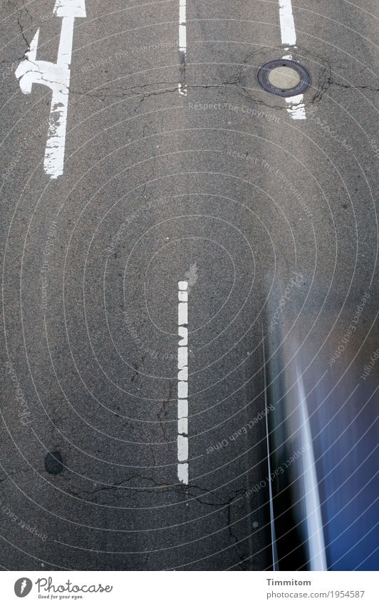 Search | Speed (1/3) Transport Road traffic Motoring Street Vehicle Car Sign Signs and labeling Driving Blue Gray White Motion blur Colour photo Exterior shot