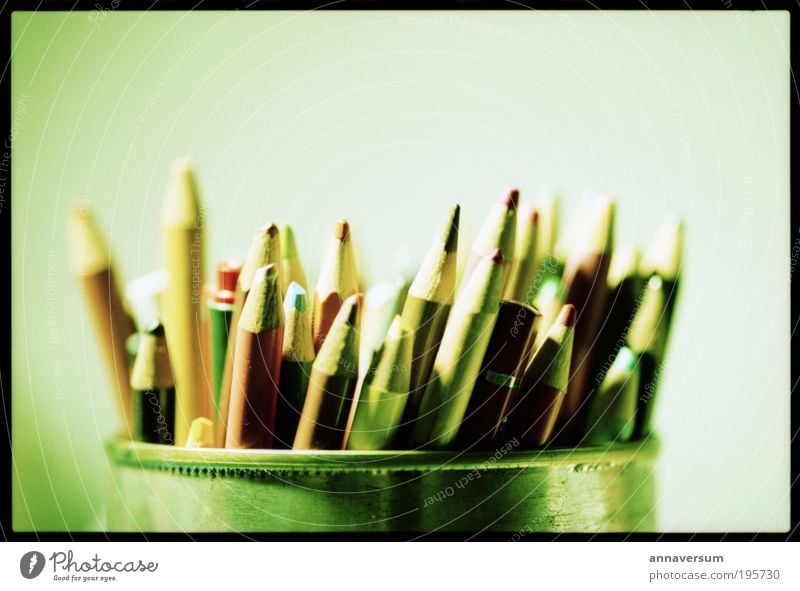 pencil box Stationery Pen Draw Multicoloured Green Drawing Colour photo Studio shot Close-up Deserted Artificial light Deep depth of field