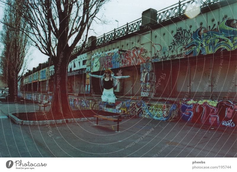 wasted. Danube Canal Vienna Graffiti Light Analog Tree country River Asphalt Woman Jump Free Sun