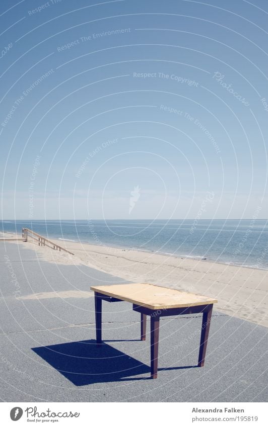 Table at the beach Vacation & Travel Far-off places Freedom Summer Summer vacation Beach Ocean Furniture Sky Cloudless sky Work and employment Write