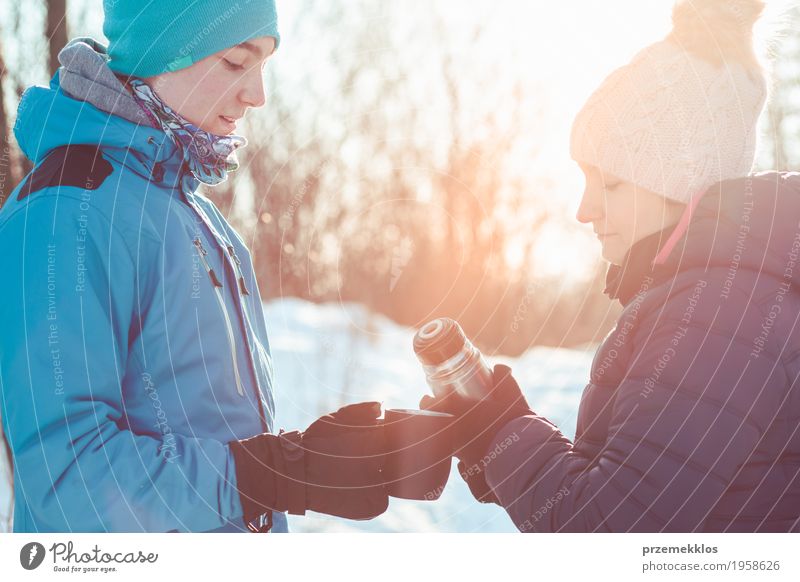 Break for hot drink during the winter trip Drinking Hot drink Tea Lifestyle Vacation & Travel Trip Adventure Freedom Winter Snow Winter vacation Hiking