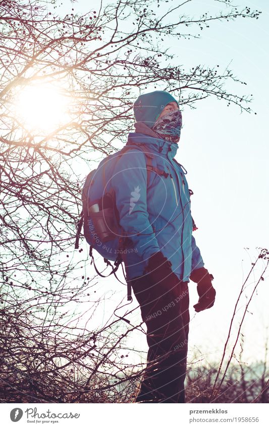 Boy during the trip in the wintertime Lifestyle Joy Vacation & Travel Trip Adventure Freedom Sun Winter Winter vacation Hiking Sports Boy (child) 1 Human being