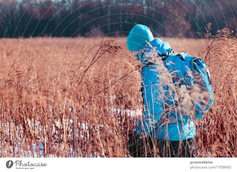 Boy hiking through meadows in the wintertime Lifestyle Joy Vacation & Travel Trip Adventure Freedom Expedition Winter Snow Winter vacation Hiking Boy (child) 1