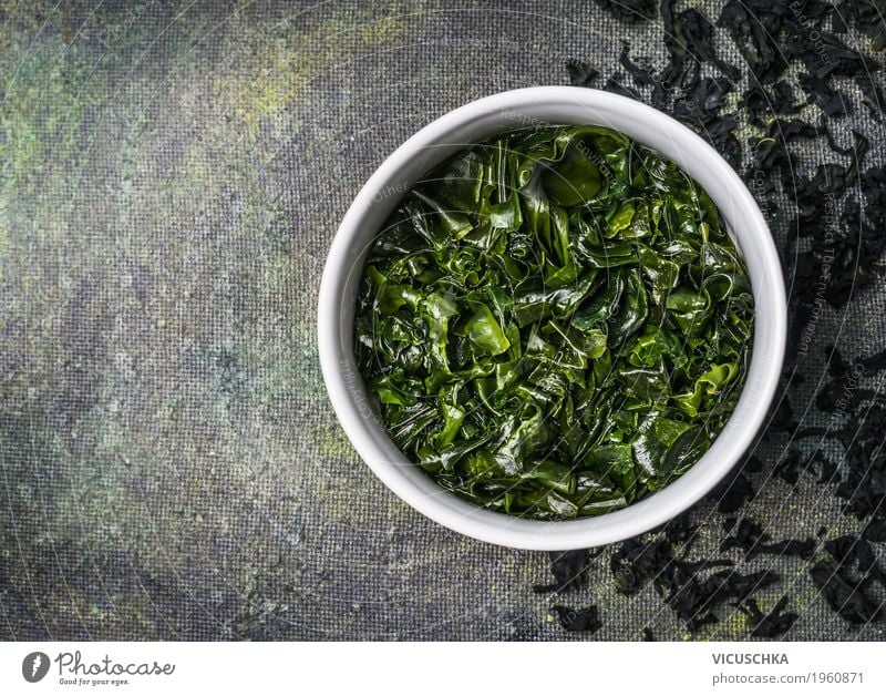 Wakame algae in water bowl Food Nutrition Organic produce Vegetarian diet Diet Asian Food Bowl Style Design Healthy Alternative medicine Healthy Eating Life