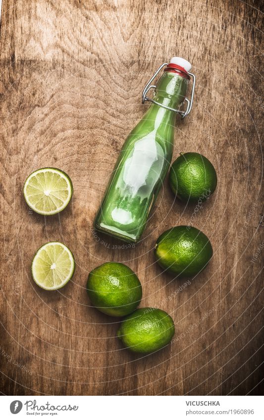 Bottle with lime juice Food Fruit Organic produce Vegetarian diet Diet Beverage Juice Style Design Healthy Healthy Eating Life Summer Table Restaurant Bar