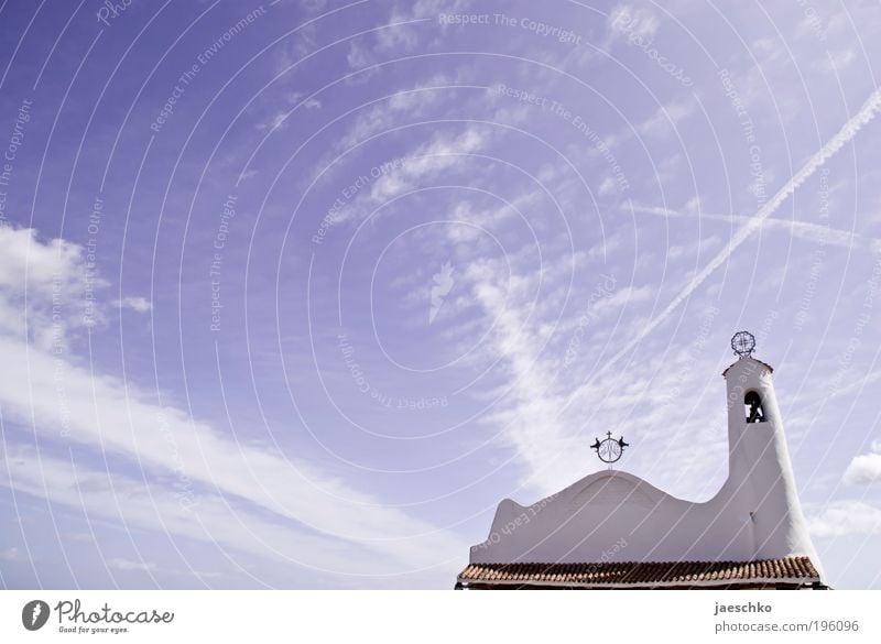 celestial sign Sky Clouds Beautiful weather Porto Cervo Italy Village Fishing village Church Sign Crucifix Old Esthetic Historic Positive Blue Calm Hope Belief