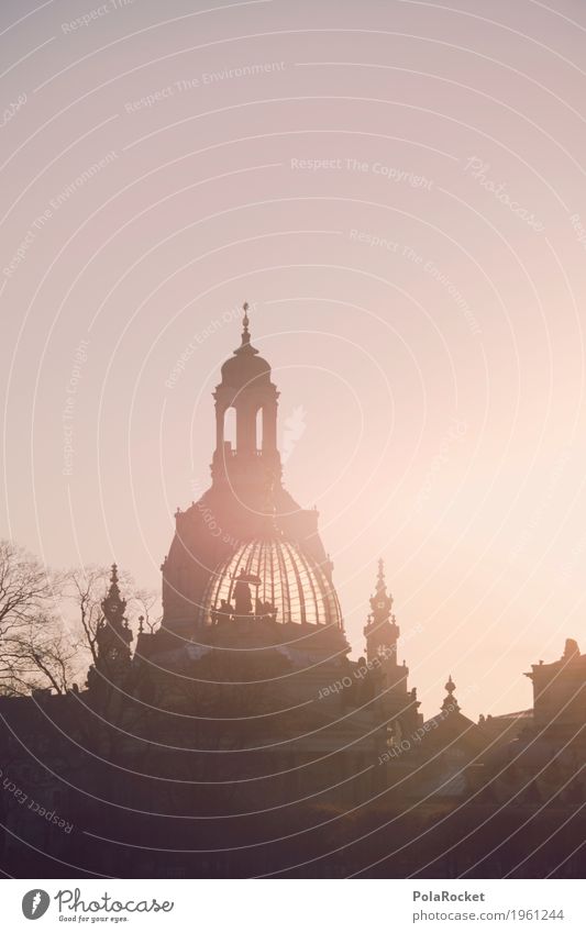 #A# Dresden in view III Art Work of art Esthetic Frauenkirche Historic Buildings Academy of Fine Arts Silhouette Romance Dreamily Idyll Domed roof Sun Summer