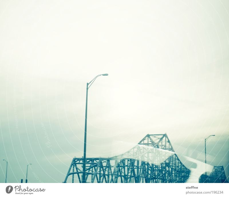 The bridge at the river New Orleans USA Transport Bridge Modern Steel Lantern Steel bridge Scaffolding Dream world Abstract Exclusion Cross processing