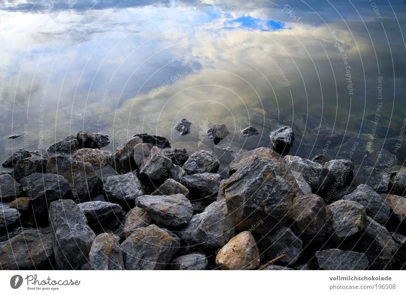 The way into the clouds Environment Nature Landscape Air Water Sky Clouds Rock Pond Lake Colour photo Exterior shot Deserted Copy Space top Evening Twilight