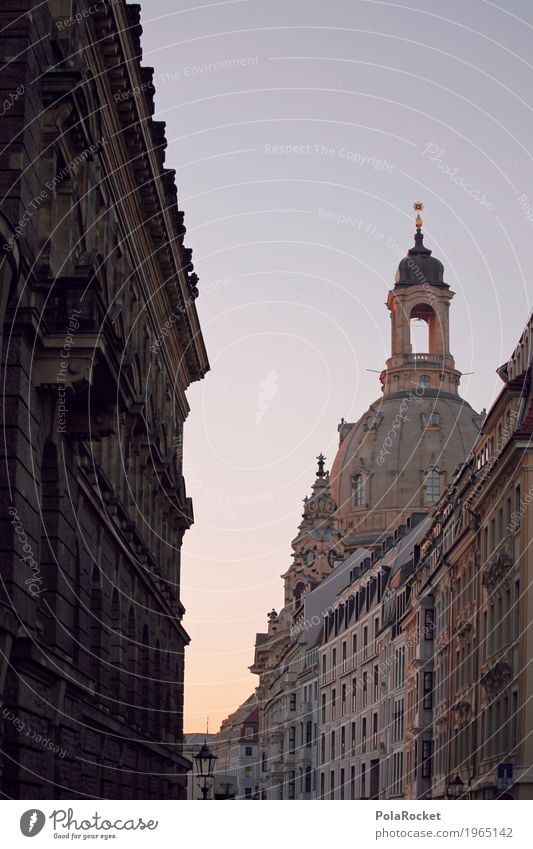 #A# Anticipation Art Esthetic Frauenkirche Dresden Domed roof Baroque Tower Blue sky Summer evening Romance Old town Tourist Attraction Colour photo