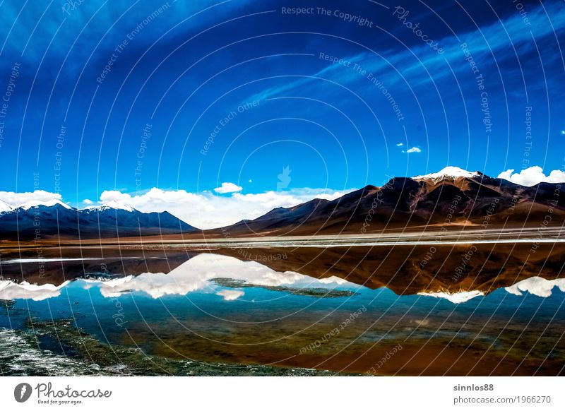 Bolivia Altiplano plateau volcano and mountains panorama Nature Landscape Water Sky Clouds Horizon Summer Beautiful weather Hill Mountain Peak Snowcapped peak