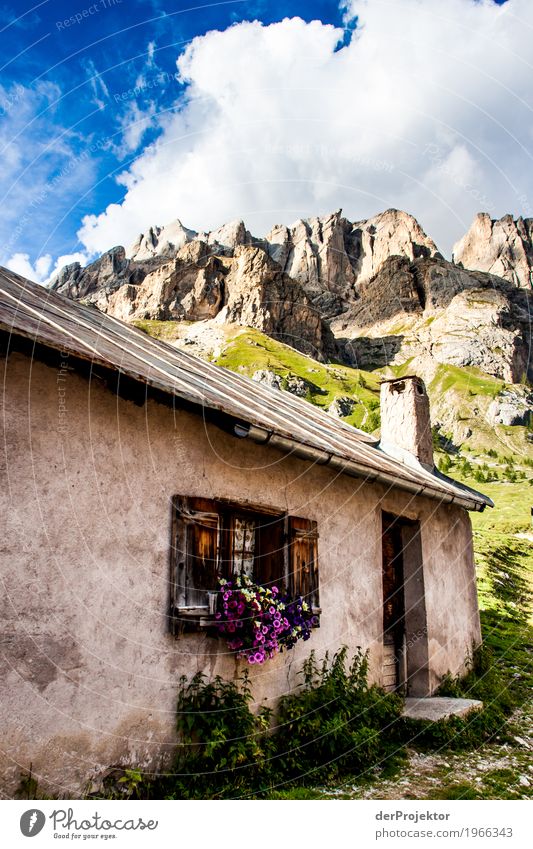 Hut with panorama in the Dolomites Central perspective Deep depth of field Sunbeam Sunlight Light (Natural Phenomenon) Silhouette Contrast Shadow Day