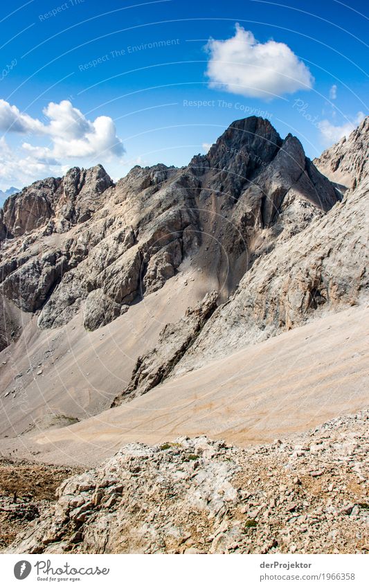 View with clouds and shadow in the Dolomites II Central perspective Deep depth of field Sunbeam Sunlight Light (Natural Phenomenon) Silhouette Contrast Shadow