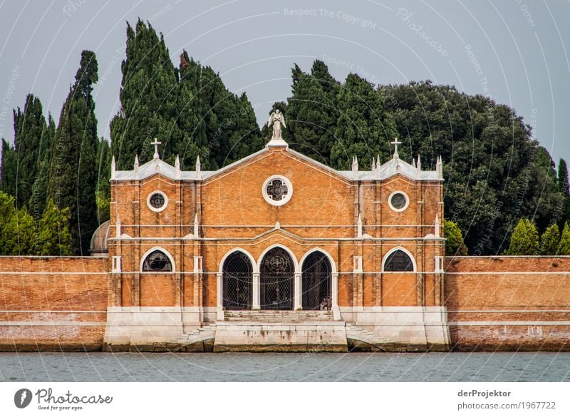 Cemetery island of San Michele in Venice Looking Central perspective Deep depth of field Dawn Morning Light Shadow Contrast Copy Space middle Copy Space bottom