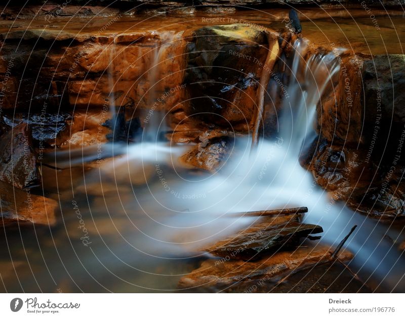 wet Run Environment Nature Landscape Earth Water Drops of water Park Virgin forest Rock Brook River Waterfall Scotland Looking Dream Fluid Soft Blue Brown