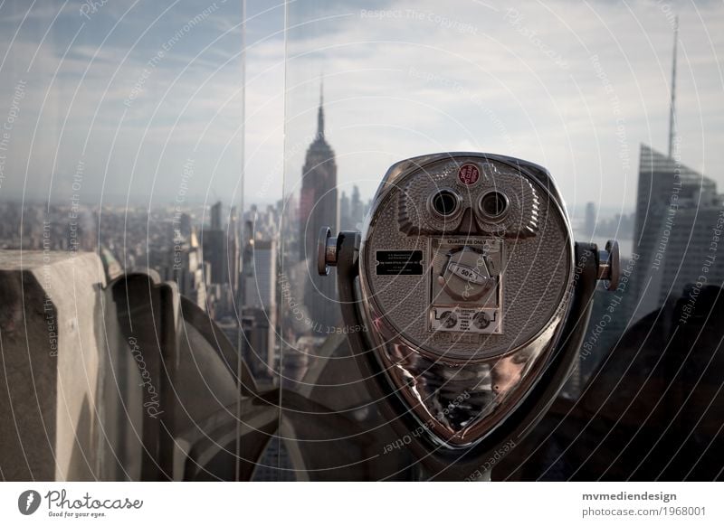 View from Rockefeller Center New York City USA Americas Town Downtown Skyline Dream Binoculars Empire State building Colour photo