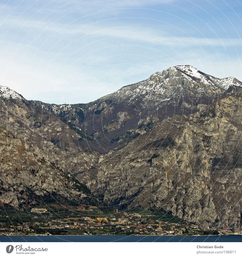 The mountain calls Nature Blue Mountain Lake Lake Garda Vantage point Water Italy Sky Blue sky Sky blue Stone Vacation & Travel aerial perspective Coast