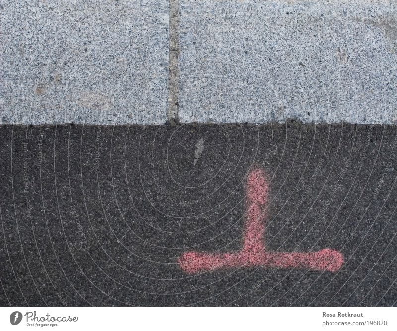 reverse Wall (barrier) Wall (building) Street Concrete Characters Sharp-edged Simple Gray Red Contentment T Colour photo Exterior shot Deserted Day Contrast