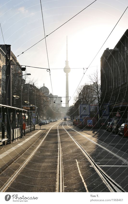 Berlin Town Capital city Downtown Old town Skyline Deserted Tourist Attraction Landmark Berlin TV Tower Traffic infrastructure Passenger traffic Street