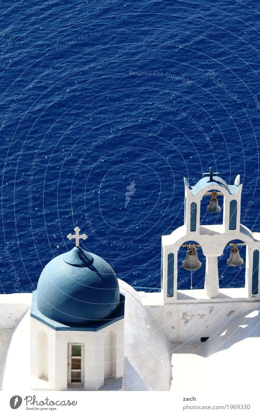 please ring the bell... Vacation & Travel Sky Clouds Beautiful weather Rock Volcano Ocean Mediterranean sea Aegean Sea Island Santorini Greece Cyclades Village