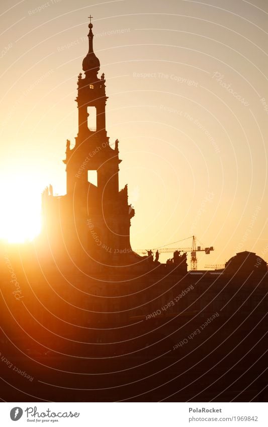 #A# Court Church Dresden Art Work of art Painting and drawing (object) Esthetic Dresden Hofkirche Sunset Romance Tower Silhouette Sunbeam Saxony Idyll