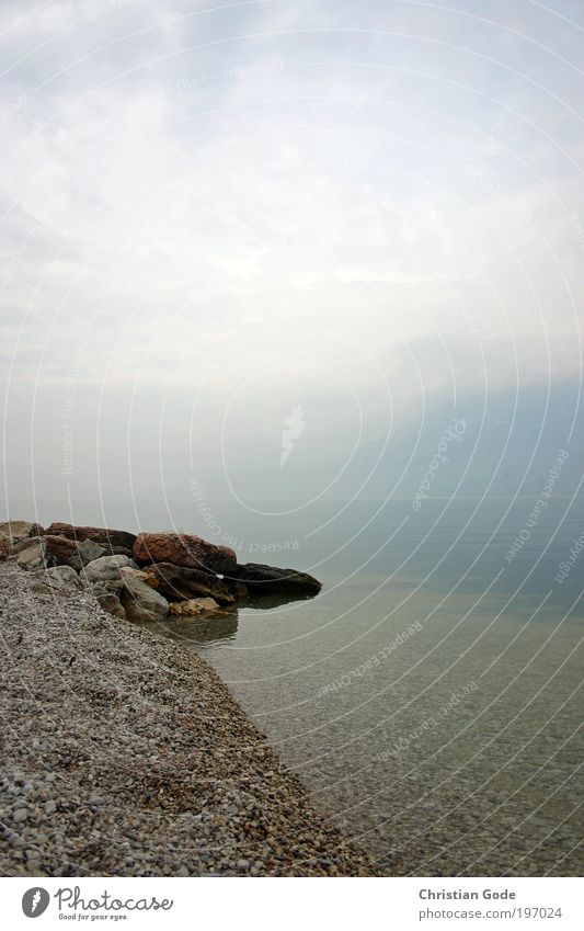 fog lake Lake Fog Gravel Lake Garda Water Lakeside Italy Blue Bright Light Copy Space Deserted Air Copy Space top Copy Space middle Landscape