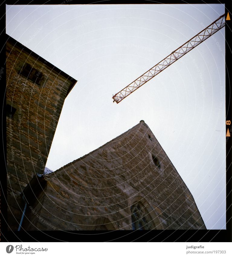 Erfurt Construction site Technology Old town House (Residential Structure) Manmade structures Building Architecture Dark Sharp-edged Power Transience Crane