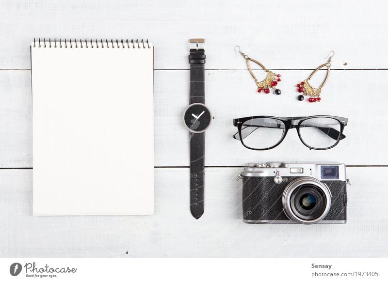 woman travel concept - set of camera, notepad, watch etc Reading Vacation & Travel Desk Table Workplace Office Business Camera Girl Woman Adults Jewellery Paper