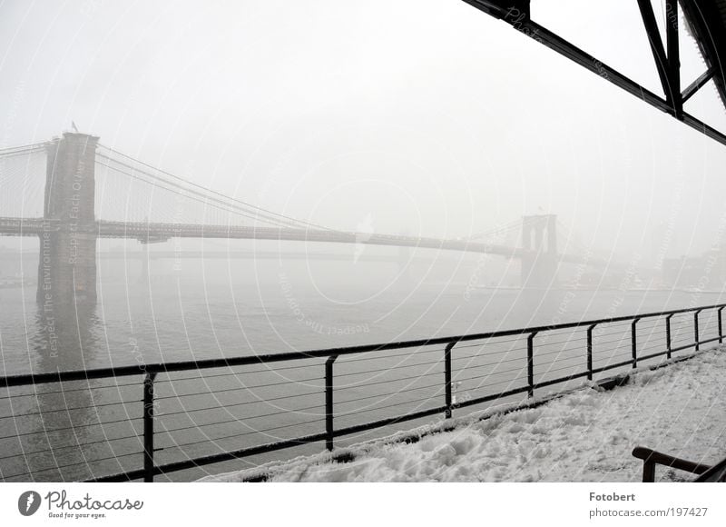 fog bridge Deserted Bridge Manmade structures Architecture Tourist Attraction Landmark Brooklyn Bridge Famousness Historic New York City Subdued colour