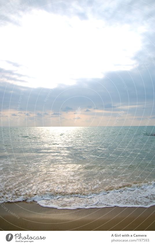 Thai Beach light Sand Water Sky Clouds Horizon Sun Summer Beautiful weather Warmth Waves Coast Ocean Walk on the beach Beach life Exotic Free Gigantic Infinity