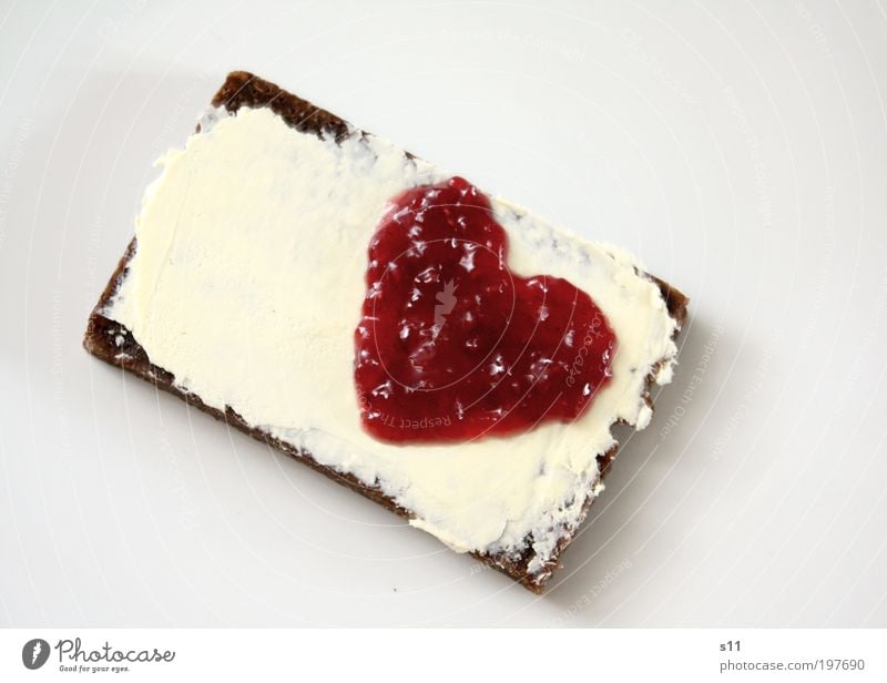 Love for breakfast Food Dairy Products Fruit Bread Jam Nutrition Breakfast Plate Heart Cool (slang) Sharp-edged Kitsch Sweet Red White Joy Happy Infatuation