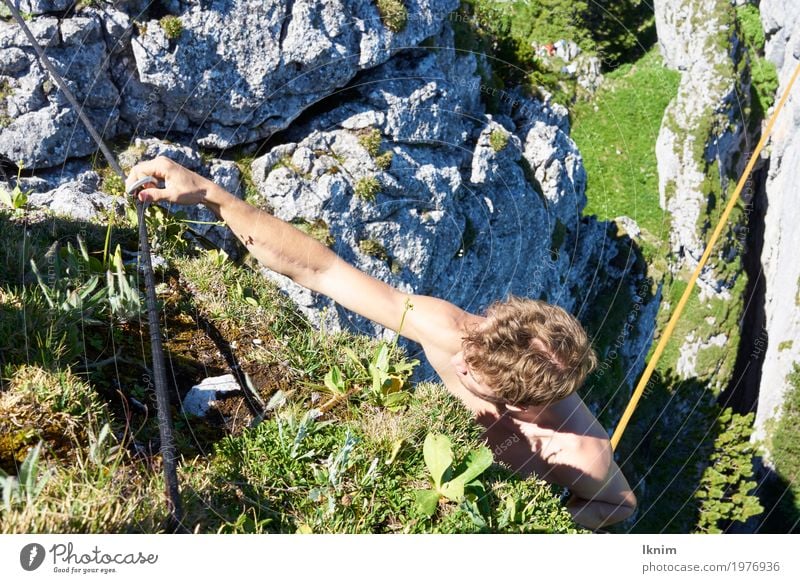 climbing desire Young man Youth (Young adults) 1 Human being 18 - 30 years Adults Sports Climbing Mountaineer Backup carabiners Rock Nature Athletic Safety