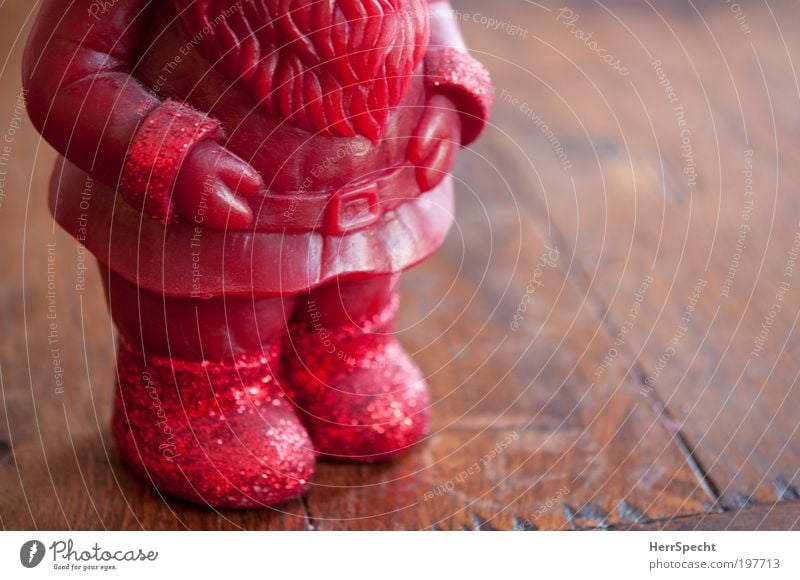 Don't step on my red glitter shoes Candle Christmas & Advent Garden gnome Wood Wait Fat Brown Red Santa Claus Beard Belt Colour photo Subdued colour