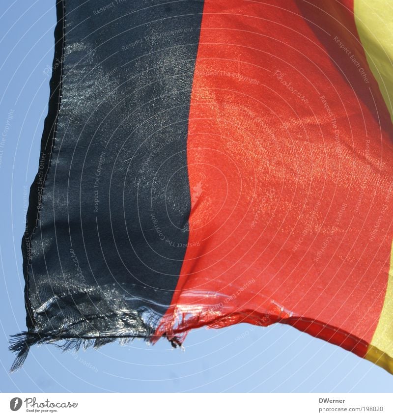 sland... Sign Signs and labeling Stripe Flag Hang Gold Red Black Germany Democracy Colour photo Multicoloured Exterior shot Close-up Detail Day Light