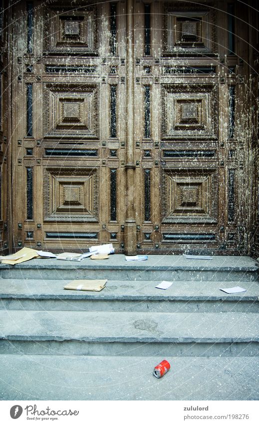 church door Church Ruin Dirty Broken Barcelona Church door Trash Stairs Patch Shabby Tumbledown Ancient Environmental pollution Scandal Derelict Going Belief