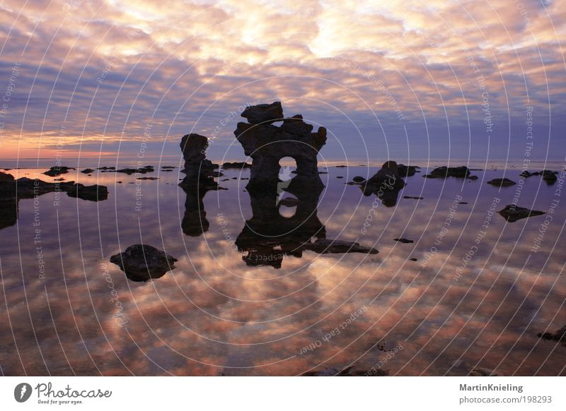 contemplation Nature Landscape Water Sky Clouds Sunrise Sunset Rock Coast Lakeside North Sea Ocean Stone Blue Red Black Moody Calm Contentment Elegant